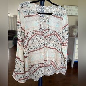 Maurices Sheer Tie Front, Cold Shoulder, Lace Back Top, Size Large